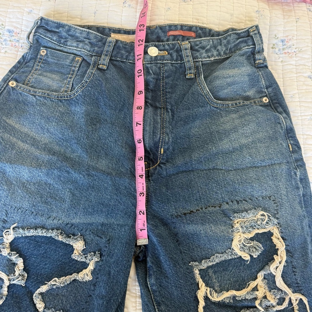 Pilcro Anthropologie Straight Leg Denim Jean Pant Distressed Boho Women’s 28 Raw - Picture 6 of 7